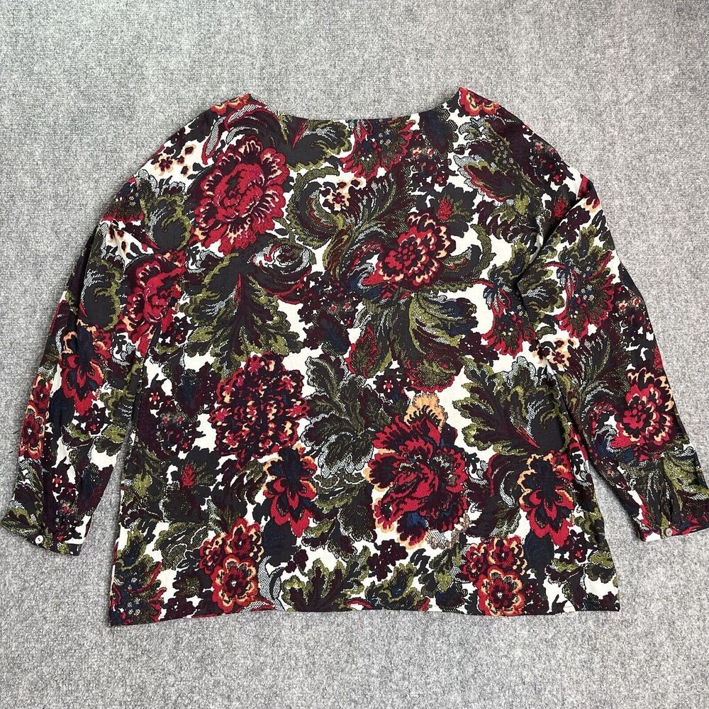 J Jill Top Womens Large Long Sleeve Boat Neck Multi Floral Lightweight Blouse - Picture 2 of 9